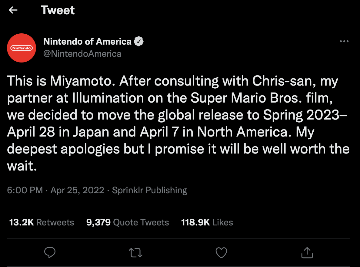 The Super Mario Bros. Movie Starring Chris Pratt Has Been Delayed