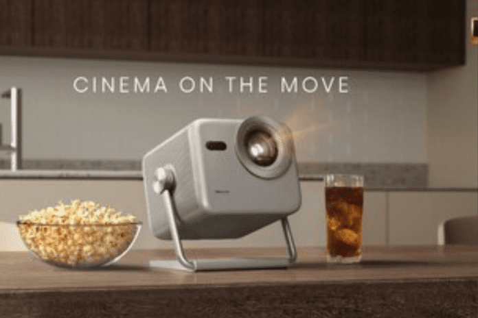 compact 4K projector as part of a modern home theater setup