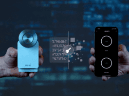 Nuki Smart Lock for home security installed on a front door.